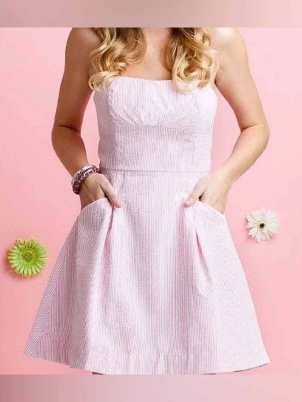 2010 Lily Pulitzer Richelle Strapless Corseted Pink & White Striped Dress SZ 4 - Picture 1 of 9